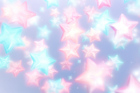 Festive background with flying shiny multicolored stars. Generated by AI.