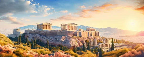 Foto auf Acrylglas Altes Gebäude Parthenon Temple on top of the hill. The Acropolis of Athens, Greece. Generative ai