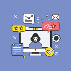 2d vector illustration colorful social media boost , influence blogger E-marketer via Internet pages marketing referral