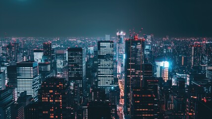 Obraz premium Vibrant cityscape at night showcasing a skyline filled with skyscrapers