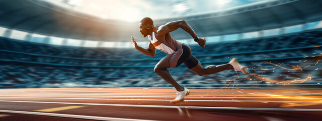 Dynamic sprint in full motion.