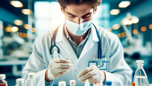 An Expert Scientist. Conducting Breakthrough Research in a High-Tech Lab