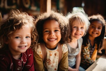Portrait of diverse smiling kids in a kindergarten