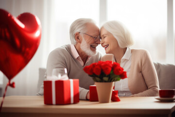 Senior mature married couple celebrating Valentine day