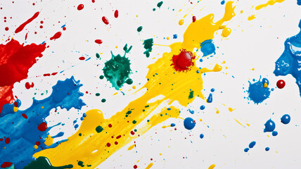 Red, yellow, blue, green spilled spots on a white background, ai generative