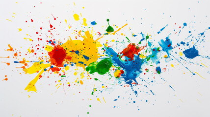 Fototapeta premium Red, yellow, blue, green spilled spots on a white background, ai generative