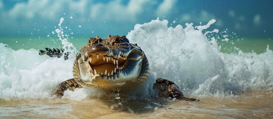 Captivating Capture of a Cunning Crocodile Emerging from the Salty Waters