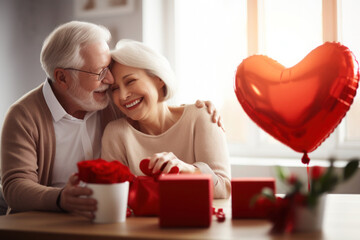 Senior mature married couple celebrating Valentine day
