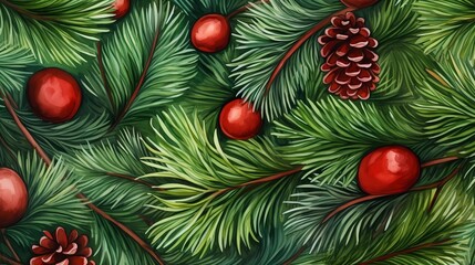 seamless background with coniferous branches pattern, coniferous, fir, 
