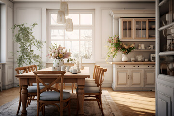 Obraz premium dining room with a statement pendant light 