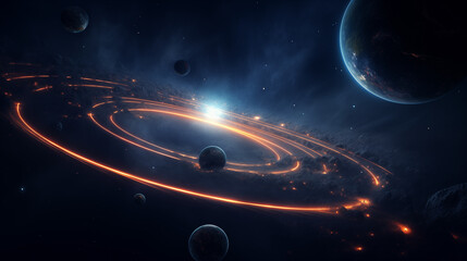 Planetary rings orbiting in a mesmerizing celestial dance