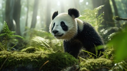Naklejka premium Giant panda copy space 3D photo realistic UHD Wallpaper