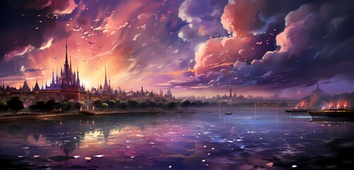 A lively burst of radiant fireworks in a plethora of colors against a stunning pink night sky, painting an exhilarating and HD-worthy scene