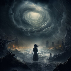 silhouette of a person in the clouds