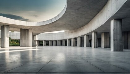 Empty abstract architecture building in minimal concrete design with open space floor courtyard...