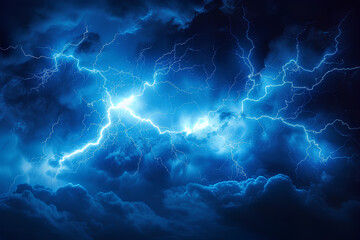 Lightning rays electrical energy charge thunder in dark night sky