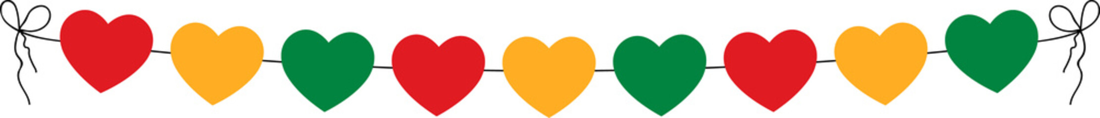 Pan African colors heart garland, string of hearts, party decorations, red, yellow and green color decoration