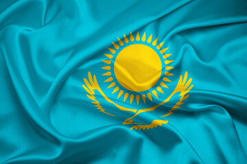 Flag Of Kazakhstan, Kazakhstan flag, National flag of Kazakhstan. fabric flag of Kazakhstan.