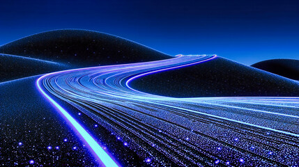 High-speed motion on a futuristic highway, capturing the essence of modern transportation and digital connectivity in an urban setting