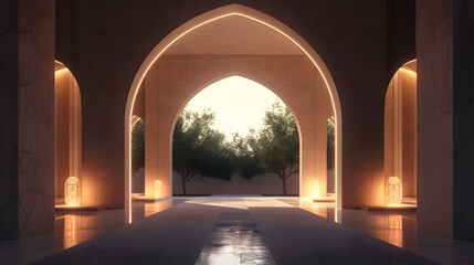 mosque entrance with light coming through the arch