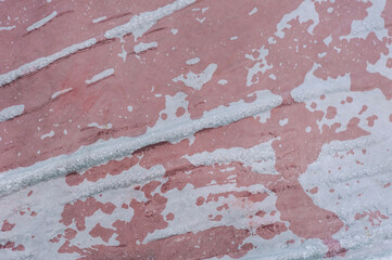 Background, texture of oilcloth, tarpaulin in ice, with drops of water, snow on the surface. Close-up photography, top view, abstraction.