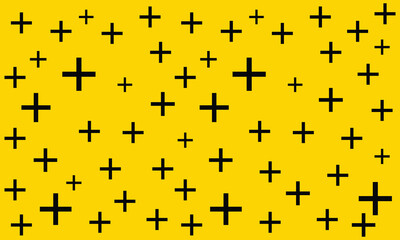 Plus, Cross icons pattern on yellow background. Vector illustration