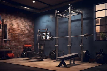 Foto op Plexiglas home gym with a wall-mounted pull-up bar and suspension © sugastocks