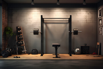 home gym with a wall mounted pull-up bar and suspension - obrazy, fototapety, plakaty