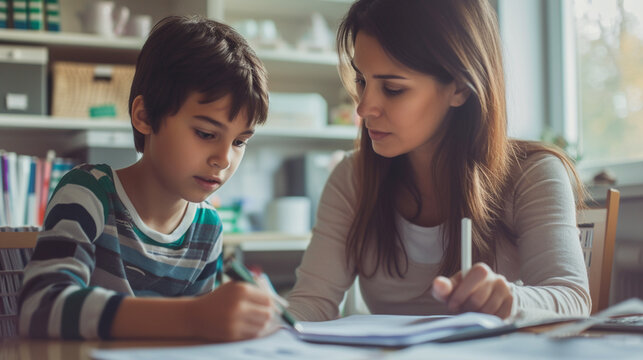 Report Card Consultation, Capture a moment where a teacher is sitting with a student (and possibly their parents), going over a report card or assessment results.