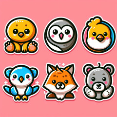 Fototapeta premium Set of cute animalsit poses cartoon on white background.Animals character design.Image for card,poster,sticker,baby clothing.Jurassic.Kawaii.Vector.Illustration.