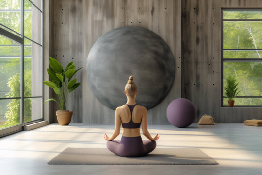 a woman practicing meditation in the yoga center
