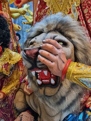 Kolkata, West Bengal, India- September 20 2019: Making of clay sculpture of Hindu Goddess Durga...