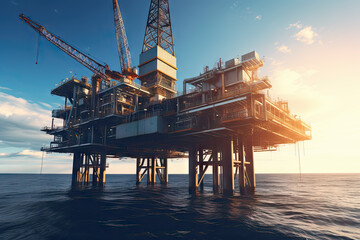 Oil and gas industry. Oil and gas platform and operation process by manual and auto function - obrazy, fototapety, plakaty