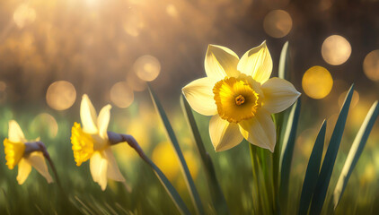 Piękne narcyze, wiosenne wielkanocne kwiaty
