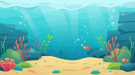 Obraz na płótnie Canvas flat design cartoon illustration of an underwater sea scene, perfect for web backgrounds