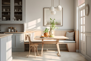 kitchen with a cozy breakfast nook and banquette seating - obrazy, fototapety, plakaty