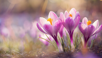 Fioletowe krokusy, piękne wiosenne kwiaty