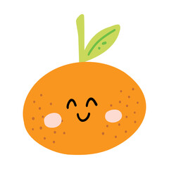 Cute hand drawn orange smiling. Kawaii funny fruit character for kids.