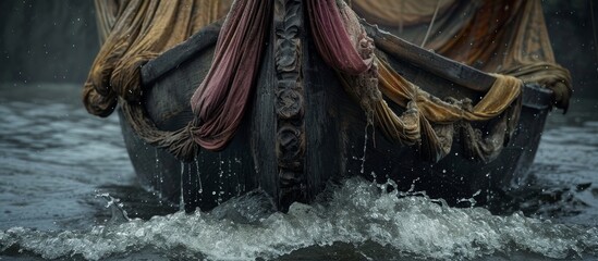 Boat's Prow Cuts Through the Tide, Its Pillar Wrapped in Cloth.