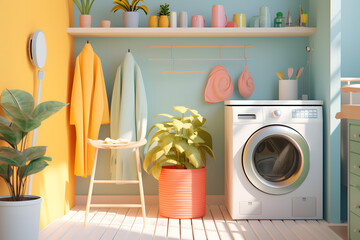 laundry area with a bright and cheerful color palette