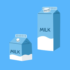 Hand drawn package of milk. Vector illustration of dairy product in cartoon flat style