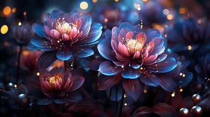 A mesmerizing indigo purple galaxy with sparkling stars, featuring interstellar gardens, where cosmic flora blooms in a kaleidoscope of colors, nourished by the energy of distant stars