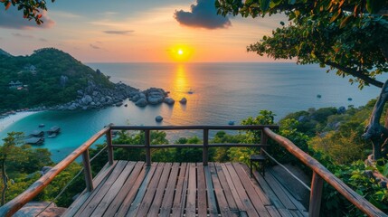Sunset viewpoint on Koh Tao island in Thailand - obrazy, fototapety, plakaty