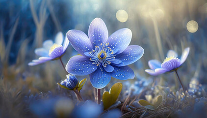 Przylaszczki - Hepatica, piękne niebieskie wiosenne kwiaty
