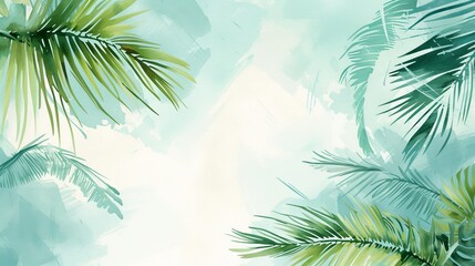 Vector abstract watercolor banners with palm leaves. 