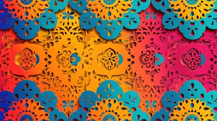 Fototapeta premium Perforated bright patterns Papel Picado pattern on a color background