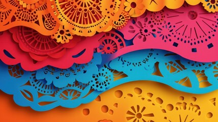 Perforated bright patterns Papel Picado pattern on a color background - obrazy, fototapety, plakaty