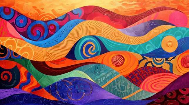 Waves in hispanic colors and latin patterns