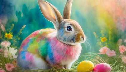 Wielkanocny pastelowy kolorowy zając - obrazy, fototapety, plakaty