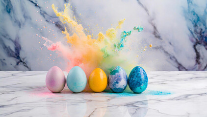 Wielkanocne abstrakcje z jajkami, kolorowe pisanki z marmuru - obrazy, fototapety, plakaty